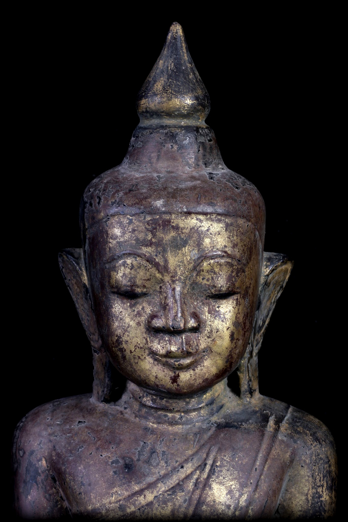 Extremely Rare Early 18C Wood Burma Ava Buddha #CA1074
